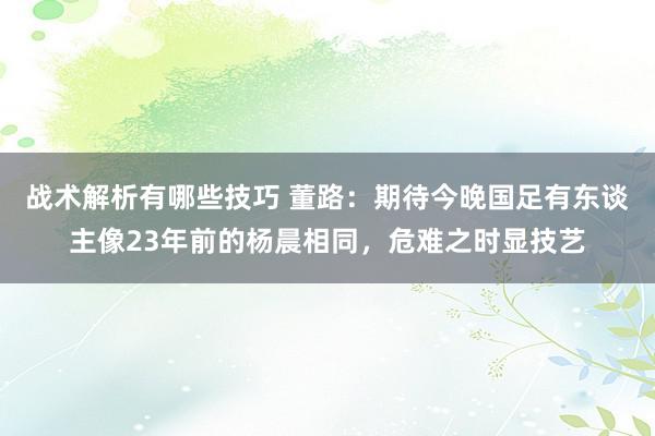 战术解析有哪些技巧 董路：期待今晚国足有东谈主像23年前的杨晨相同，危难之时显技艺