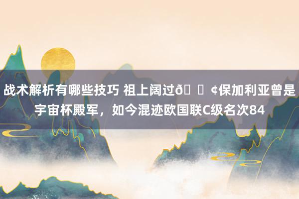 战术解析有哪些技巧 祖上阔过😢保加利亚曾是宇宙杯殿军，如今混迹欧国联C级名次84