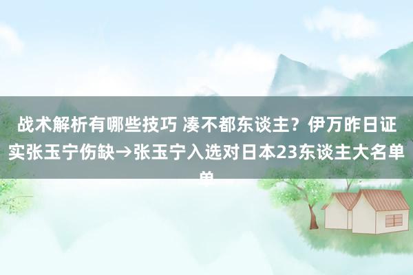 战术解析有哪些技巧 凑不都东谈主？伊万昨日证实张玉宁伤缺→张玉宁入选对日本23东谈主大名单