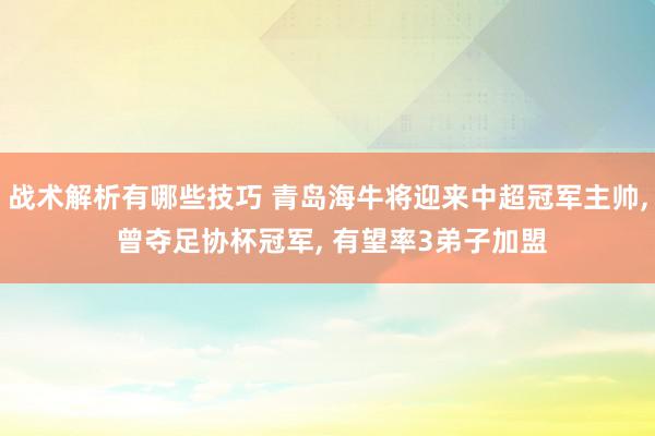 战术解析有哪些技巧 青岛海牛将迎来中超冠军主帅, 曾夺足协杯冠军, 有望率3弟子加盟