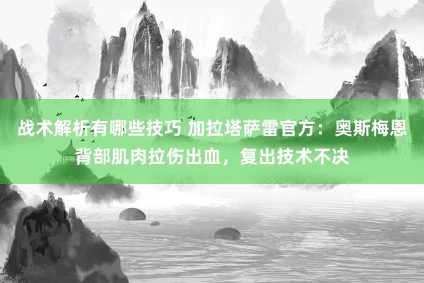 战术解析有哪些技巧 加拉塔萨雷官方：奥斯梅恩背部肌肉拉伤出血，复出技术不决