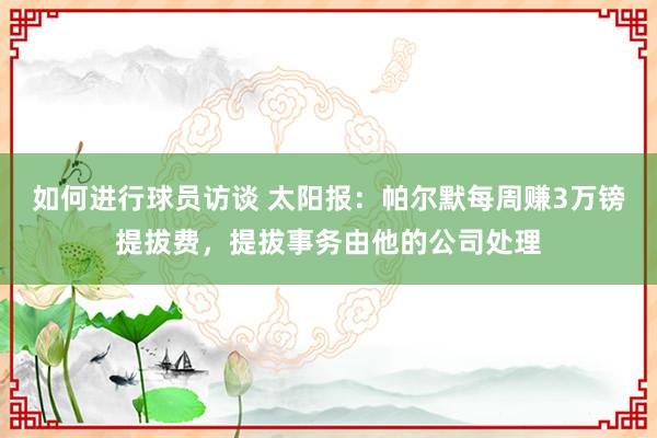 如何进行球员访谈 太阳报：帕尔默每周赚3万镑提拔费，提拔事务由他的公司处理