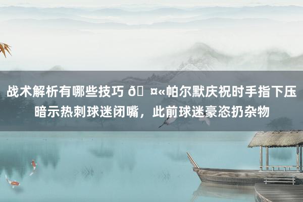 战术解析有哪些技巧 🤫帕尔默庆祝时手指下压暗示热刺球迷闭嘴，此前球迷豪恣扔杂物