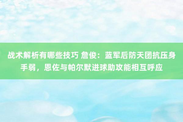 战术解析有哪些技巧 詹俊：蓝军后防天团抗压身手弱，恩佐与帕尔默进球助攻能相互呼应