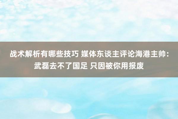 战术解析有哪些技巧 媒体东谈主评论海港主帅：武磊去不了国足 只因被你用报废