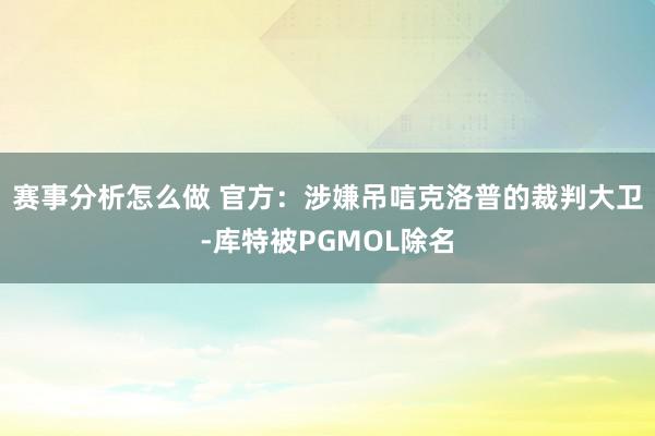 赛事分析怎么做 官方：涉嫌吊唁克洛普的裁判大卫-库特被PGMOL除名